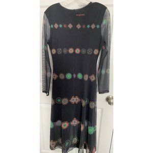 Desigual Tulle Dress Long Sleeve-Navy with Medallions- Size M